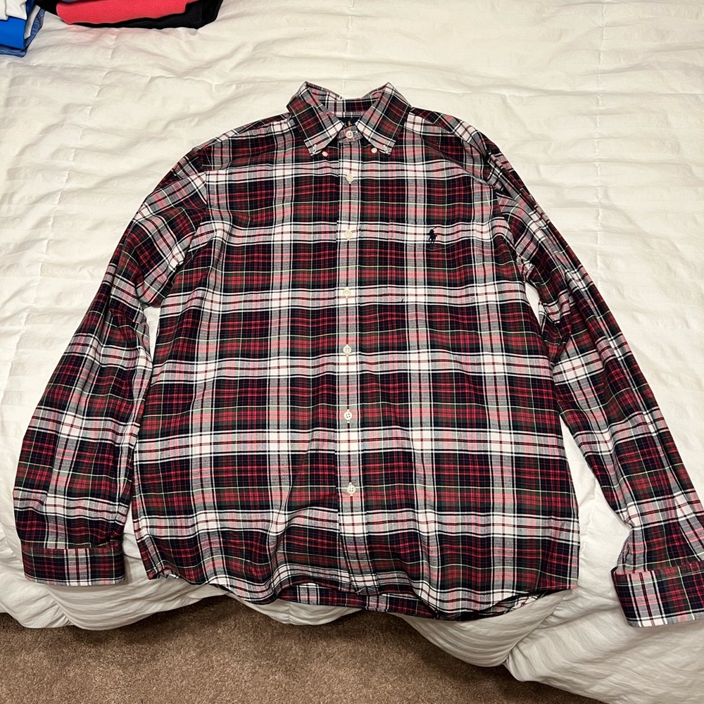 Long Sleeve button down classic fit Ralph Lauren plaid dress shirt